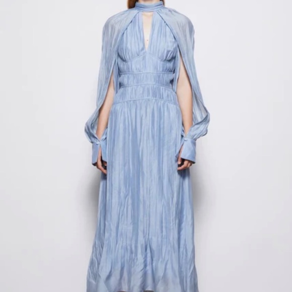 Jonathan Simkhai Jayana Cape Long Sleeve Organdy Ice Blue Dress Size 8 NWT $745 - Picture 11 of 13